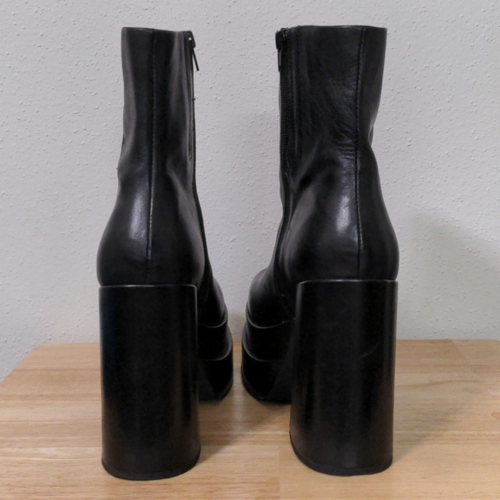 Steve Madden Cobra Black Genuine Leather Platform Boots sz 11 Goth Chunky Stack - Picture 6 of 10